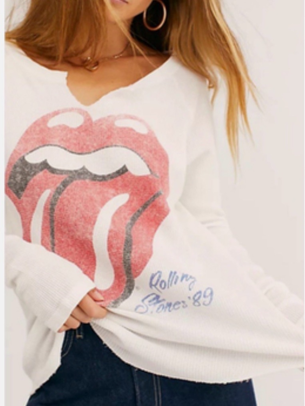 Free People x Daydreamer Rolling Stones '89 Vintage White Thermal
Shirt Rare